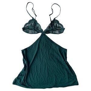 LA SENZA BABYDOLL CAMI TOP WOMENS M DARK GREEN SHEER LACE BRA SEXY  LINGERIE